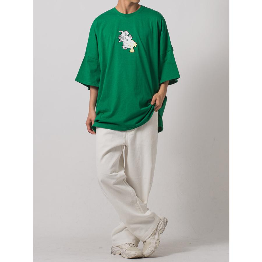 クロスアップリケモンスターシルエットTシャツ メンズ ビッグシルエット オーバーサイズ ストリート系 韓国ファッション 韓国系 RE730 セブンサーティー | RE730 | 11