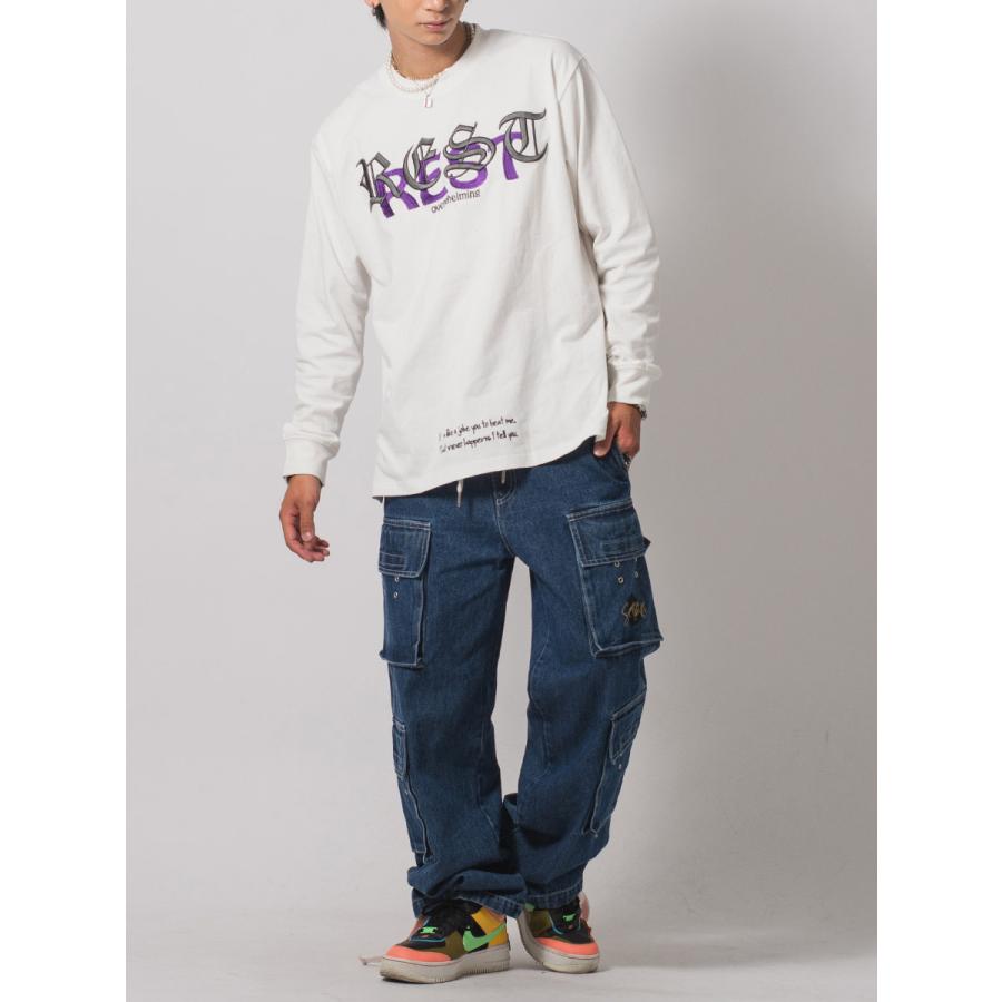 天竺刺繍ロングスリーブTシャツ メンズ ビッグシルエット オーバーサイズ ストリート系 韓国ファッション 韓国系 RE730 セブンサーティー | RE730 | 06