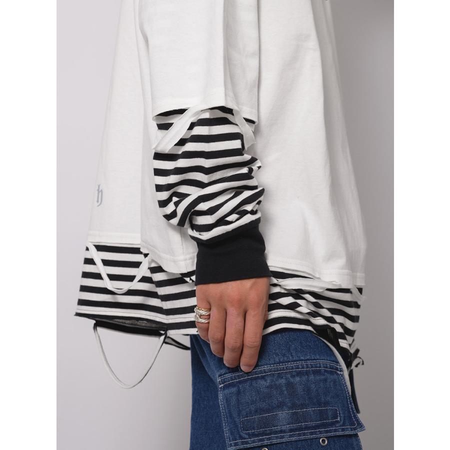 フェイクレイヤードロングスリーブTシャツ メンズ ビッグシルエット オーバーサイズ ストリート系 韓国ファッション 韓国系 RE730 セブンサーティー | RE730 | 22