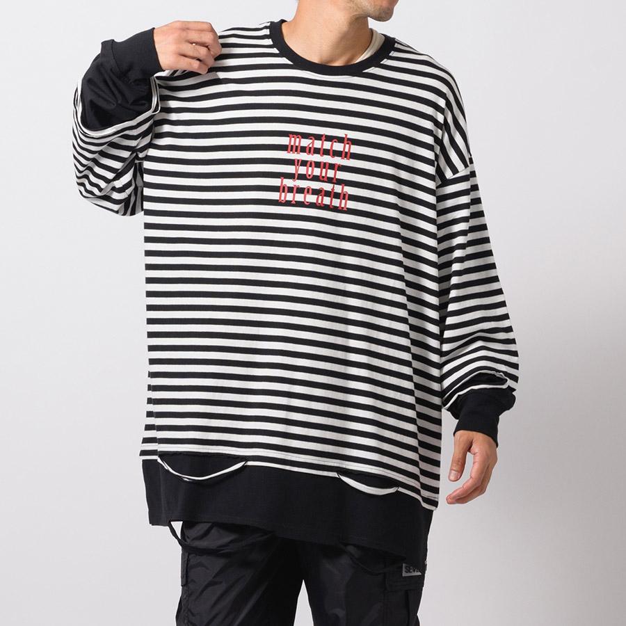 フェイクレイヤードロングスリーブTシャツ メンズ ビッグシルエット オーバーサイズ ストリート系 韓国ファッション 韓国系 RE730 セブンサーティー | RE730 | 05