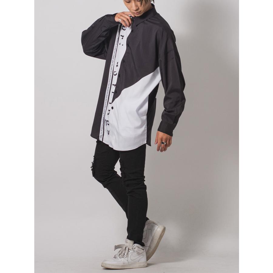 テープデザインドルマンシャツ メンズ ビッグシルエット オーバーサイズ ストリート系 韓国ファッション 韓国系 RE730 セブンサーティー | RE730 | 13