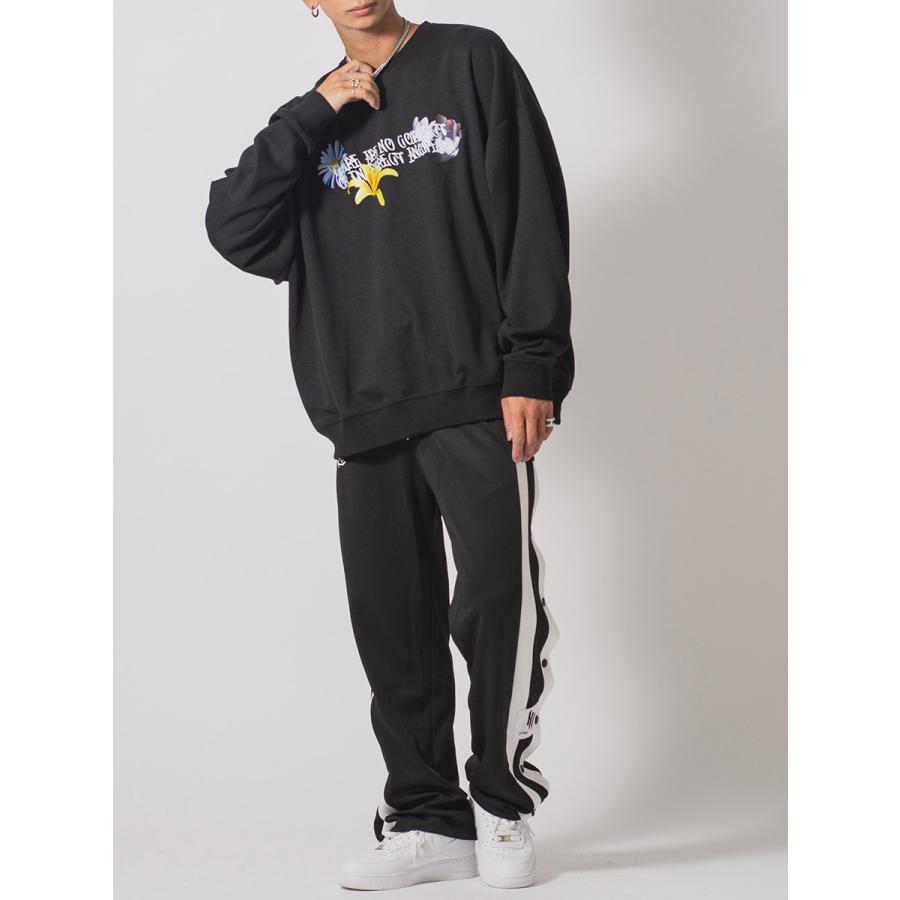 フラワーコラージュワイドトレーナー メンズ ビッグシルエット オーバーサイズ ストリート系 韓国ファッション 韓国系 RE730 セブンサーティー | RE730 | 12