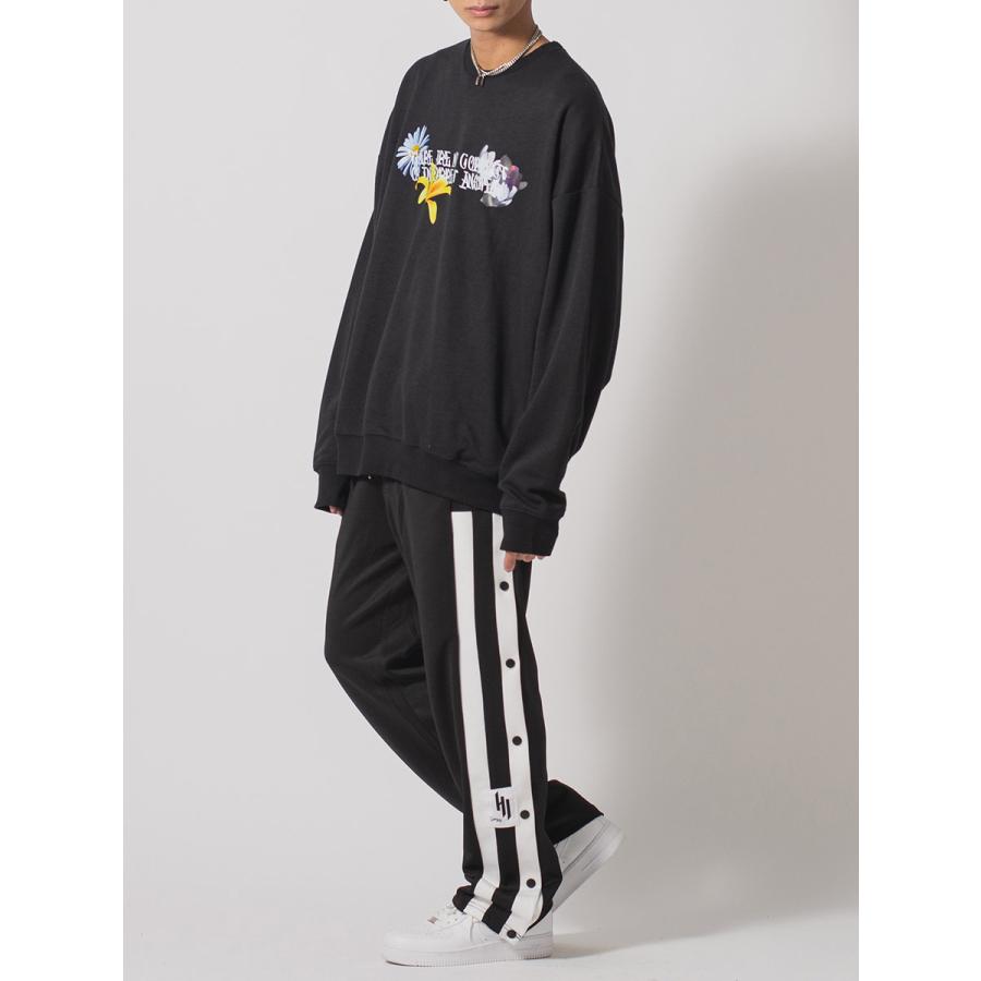 フラワーコラージュワイドトレーナー メンズ ビッグシルエット オーバーサイズ ストリート系 韓国ファッション 韓国系 RE730 セブンサーティー | RE730 | 13