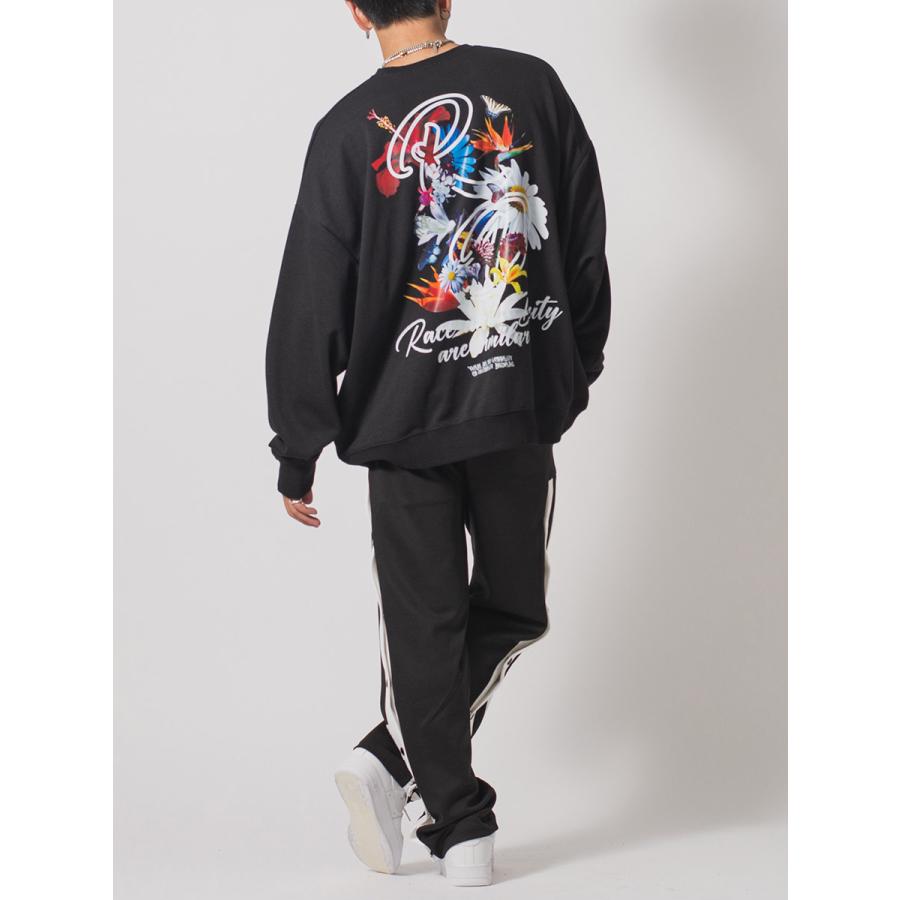 フラワーコラージュワイドトレーナー メンズ ビッグシルエット オーバーサイズ ストリート系 韓国ファッション 韓国系 RE730 セブンサーティー | RE730 | 14