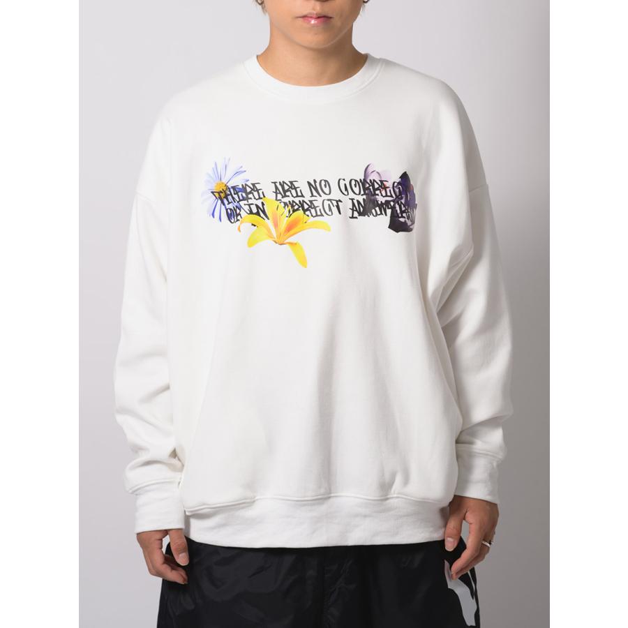 フラワーコラージュワイドトレーナー メンズ ビッグシルエット オーバーサイズ ストリート系 韓国ファッション 韓国系 RE730 セブンサーティー | RE730 | 15