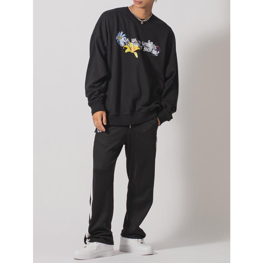 フラワーコラージュワイドトレーナー メンズ ビッグシルエット オーバーサイズ ストリート系 韓国ファッション 韓国系 RE730 セブンサーティー | RE730 | 11