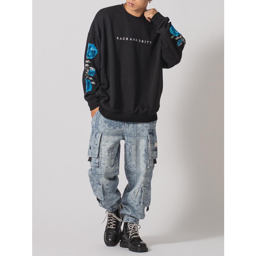 ローズ刺繍ワイドトレーナー メンズ ビッグシルエット オーバーサイズ ストリート系 韓国ファッション 韓国系 RE730 セブンサーティー | RE730 | 10