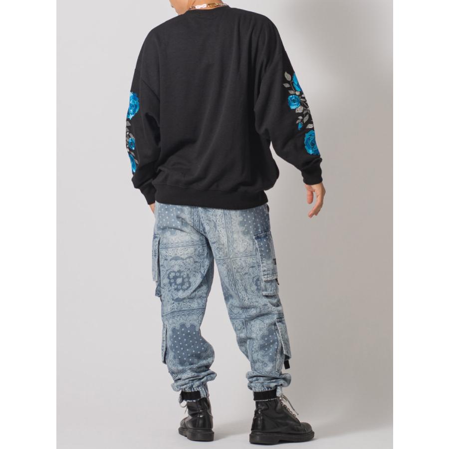 ローズ刺繍ワイドトレーナー メンズ ビッグシルエット オーバーサイズ ストリート系 韓国ファッション 韓国系 RE730 セブンサーティー | RE730 | 12