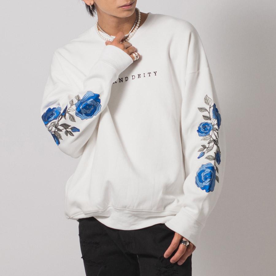 ローズ刺繍ワイドトレーナー メンズ ビッグシルエット オーバーサイズ ストリート系 韓国ファッション 韓国系 RE730 セブンサーティー | RE730 | 01
