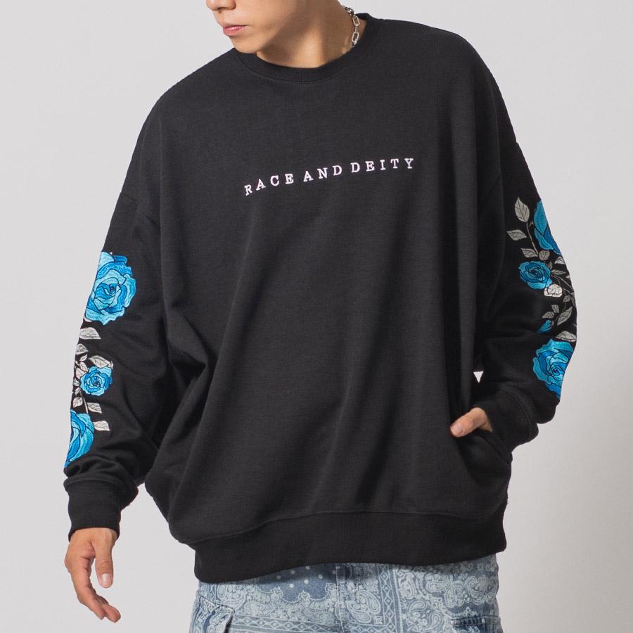 ローズ刺繍ワイドトレーナー メンズ ビッグシルエット オーバーサイズ ストリート系 韓国ファッション 韓国系 RE730 セブンサーティー | RE730 | 02