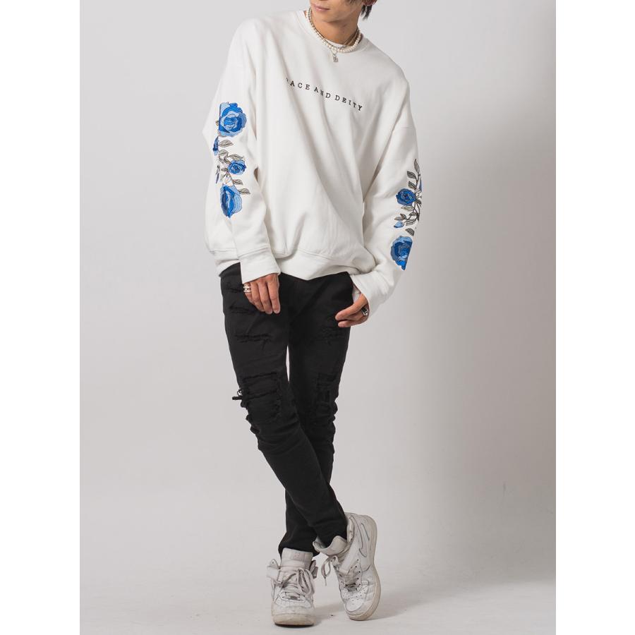 ローズ刺繍ワイドトレーナー メンズ ビッグシルエット オーバーサイズ ストリート系 韓国ファッション 韓国系 RE730 セブンサーティー | RE730 | 03