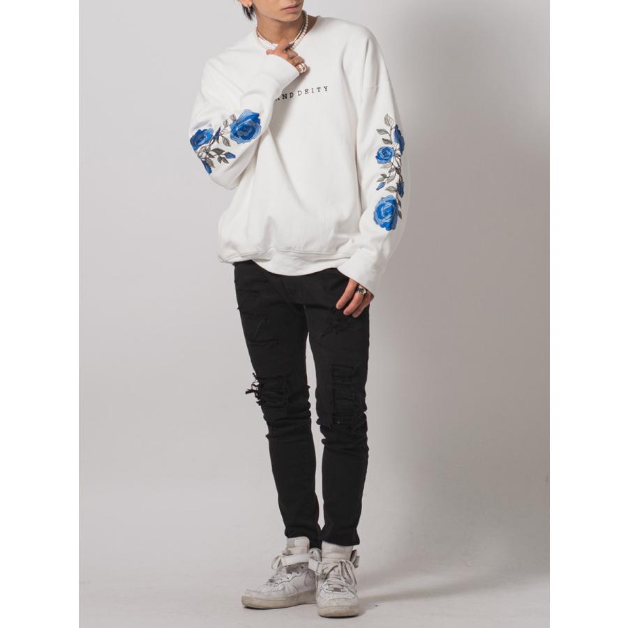 ローズ刺繍ワイドトレーナー メンズ ビッグシルエット オーバーサイズ ストリート系 韓国ファッション 韓国系 RE730 セブンサーティー | RE730 | 04