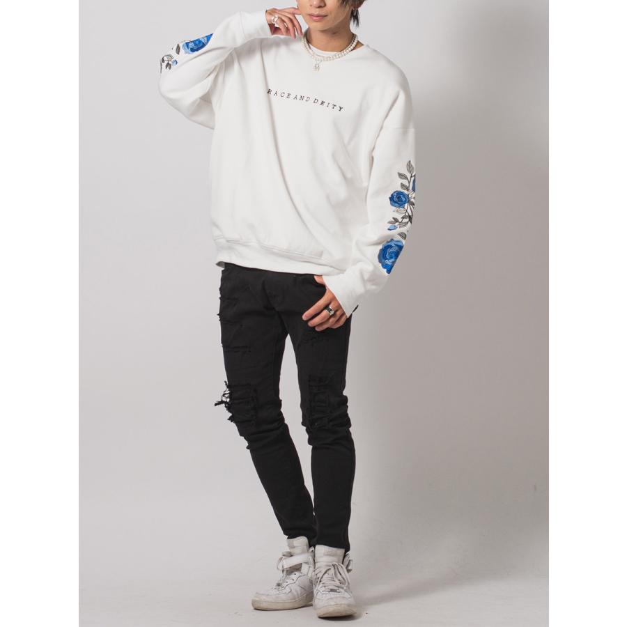 ローズ刺繍ワイドトレーナー メンズ ビッグシルエット オーバーサイズ ストリート系 韓国ファッション 韓国系 RE730 セブンサーティー | RE730 | 05