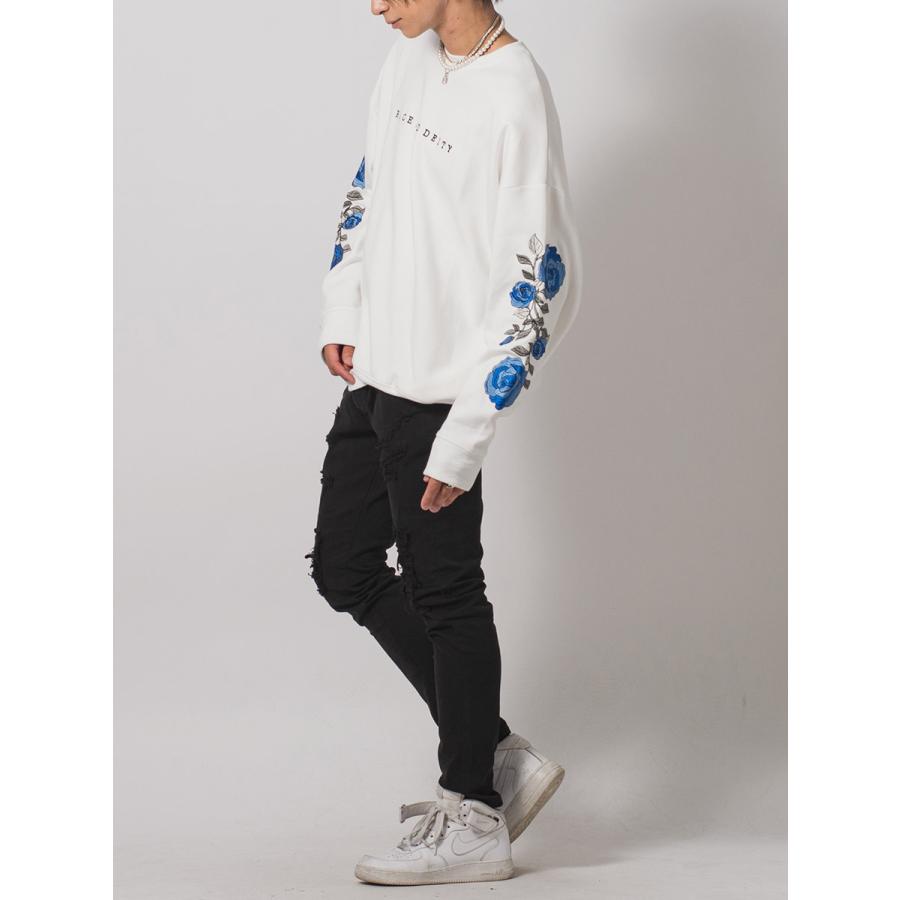ローズ刺繍ワイドトレーナー メンズ ビッグシルエット オーバーサイズ ストリート系 韓国ファッション 韓国系 RE730 セブンサーティー | RE730 | 06
