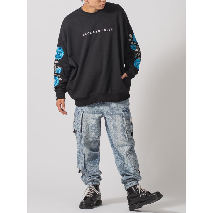 ローズ刺繍ワイドトレーナー メンズ ビッグシルエット オーバーサイズ ストリート系 韓国ファッション 韓国系 RE730 セブンサーティー | RE730 | 09