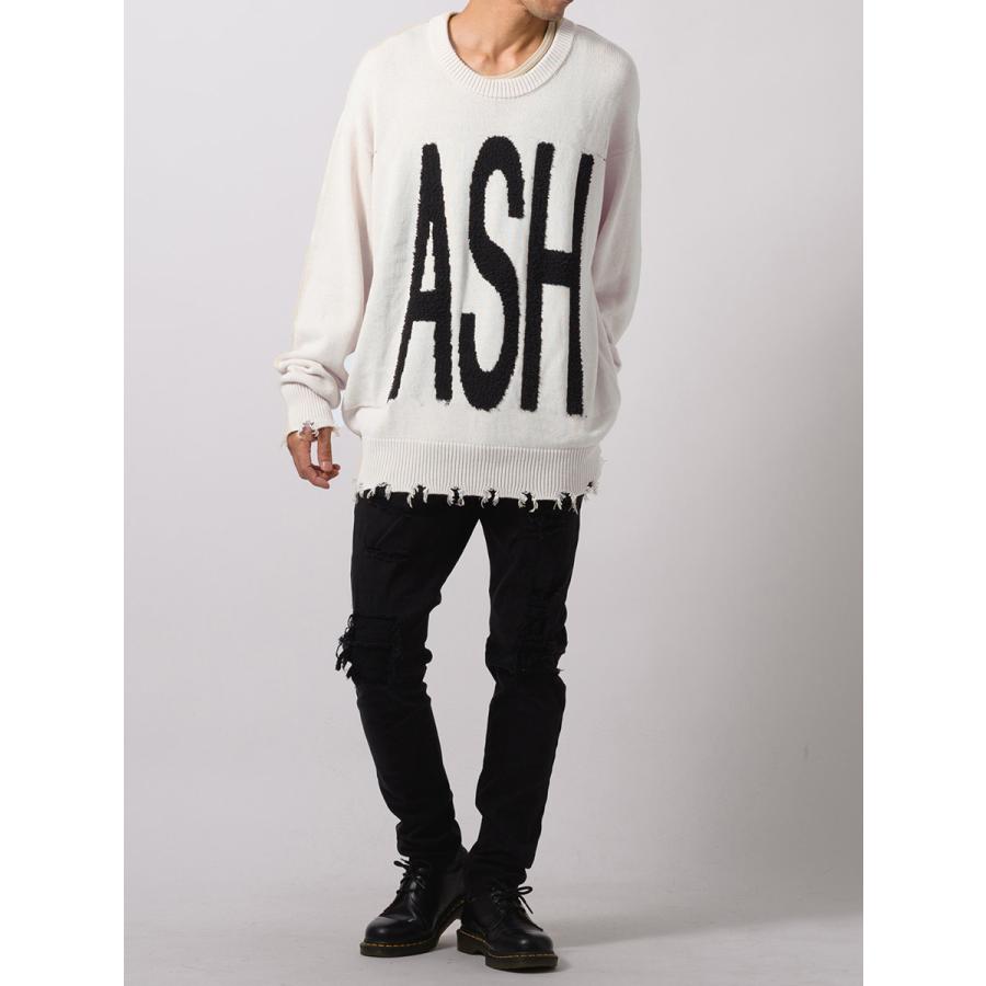 RE730 グランジ加工クルーネックセーター メンズ ビッグシルエット