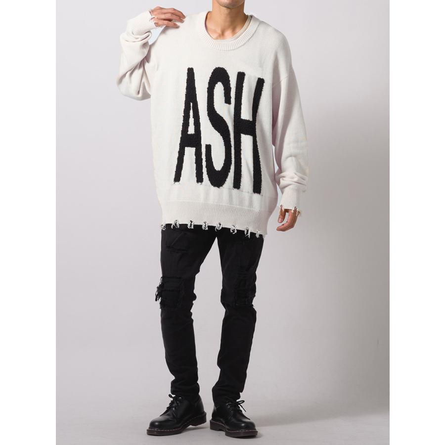 RE730 グランジ加工クルーネックセーター メンズ ビッグシルエット