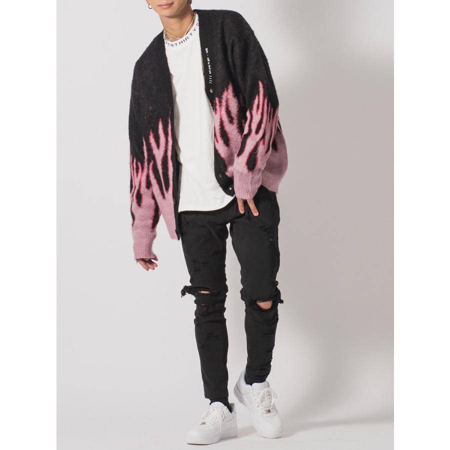 モヘアタッチ総柄ビッグカーディガン メンズ ビッグシルエット オーバーサイズ ストリート系 韓国ファッション 韓国系 RE730 セブンサーティー | RE730 | 17