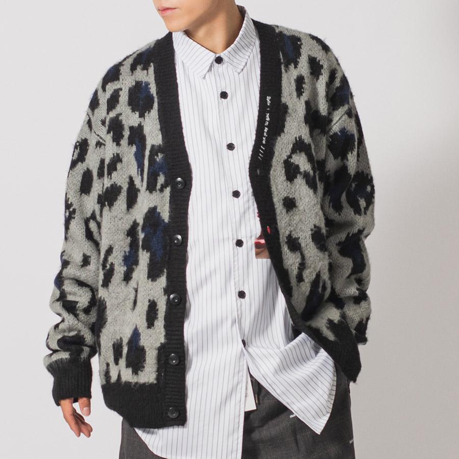 RE730 モヘアタッチ総柄ビッグカーディガン メンズ ビッグシルエット