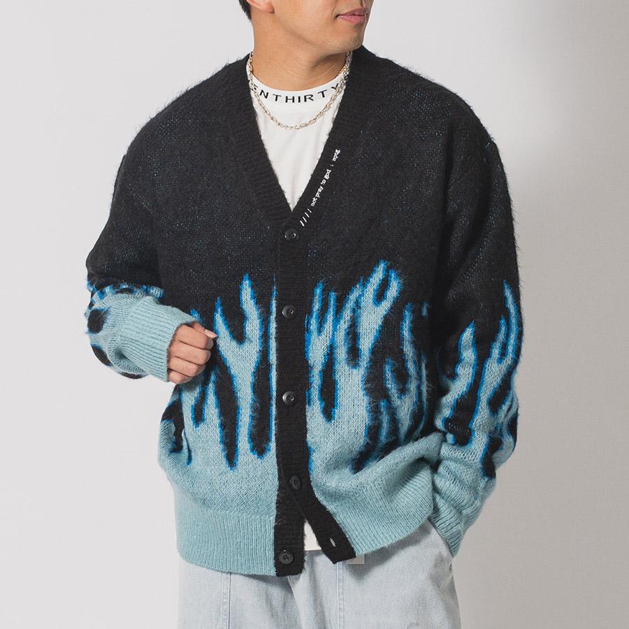 RE730 モヘアタッチ総柄ビッグカーディガン メンズ ビッグシルエット