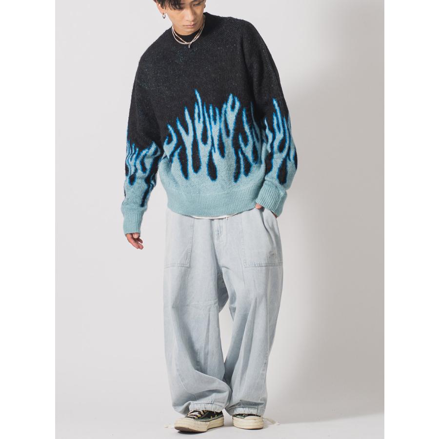 モヘアタッチ総柄クルーネックニット メンズ ビッグシルエット オーバーサイズ ストリート系 韓国ファッション 韓国系 RE730 セブンサーティー | RE730 | 23