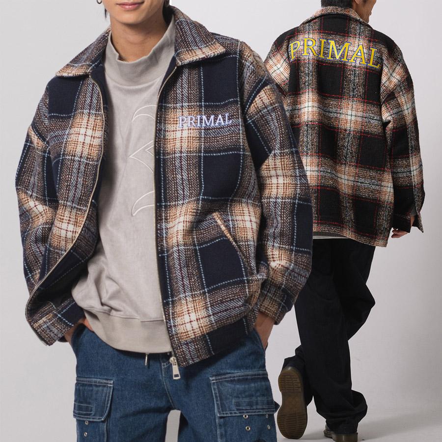 オンブレーチェックフルジップジャケット メンズ ビッグシルエット オーバーサイズ ストリート系 韓国ファッション 韓国系 RE730 セブンサーティー | RE730