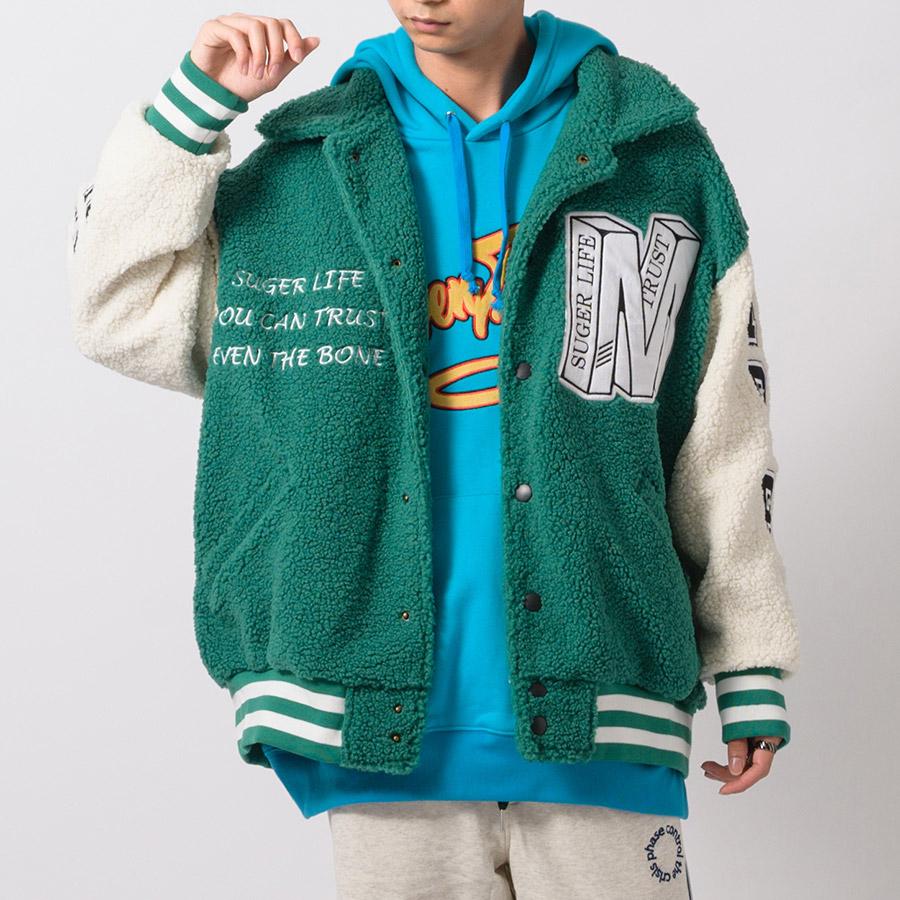 リングボアバーシティジャケット メンズ ビッグシルエット オーバーサイズ ストリート系 韓国ファッション 韓国系 RE730 セブンサーティー | RE730 | 05