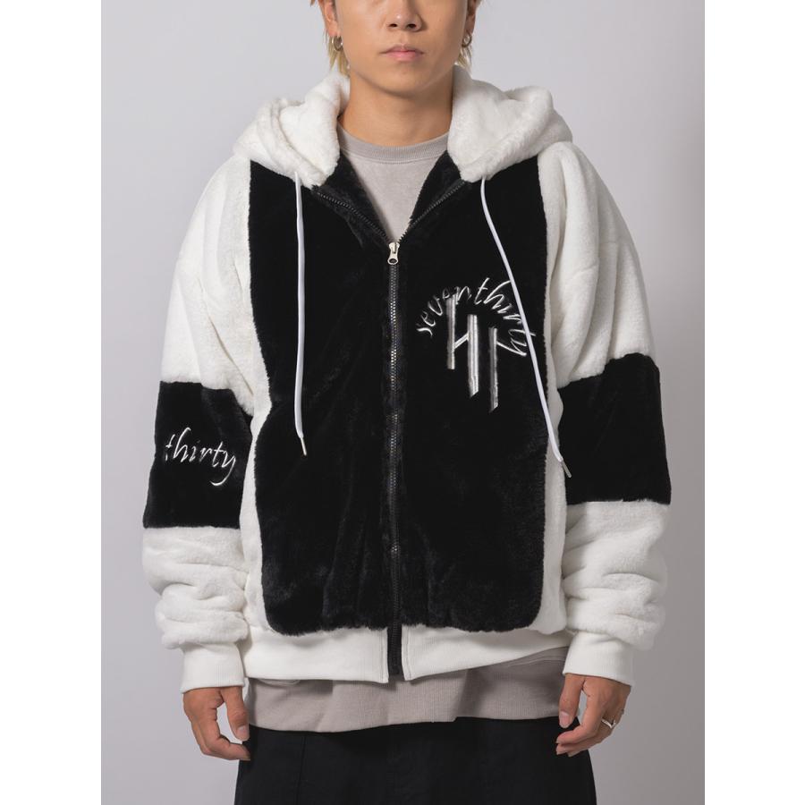 エコファー配色フードブルゾン メンズ ビッグシルエット オーバーサイズ ストリート系 韓国ファッション 韓国系 RE730 セブンサーティー | RE730 | 17