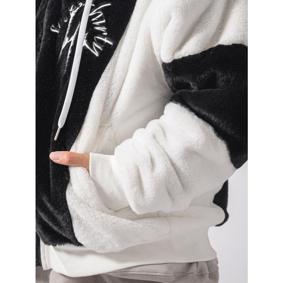 エコファー配色フードブルゾン メンズ ビッグシルエット オーバーサイズ ストリート系 韓国ファッション 韓国系 RE730 セブンサーティー | RE730 | 19