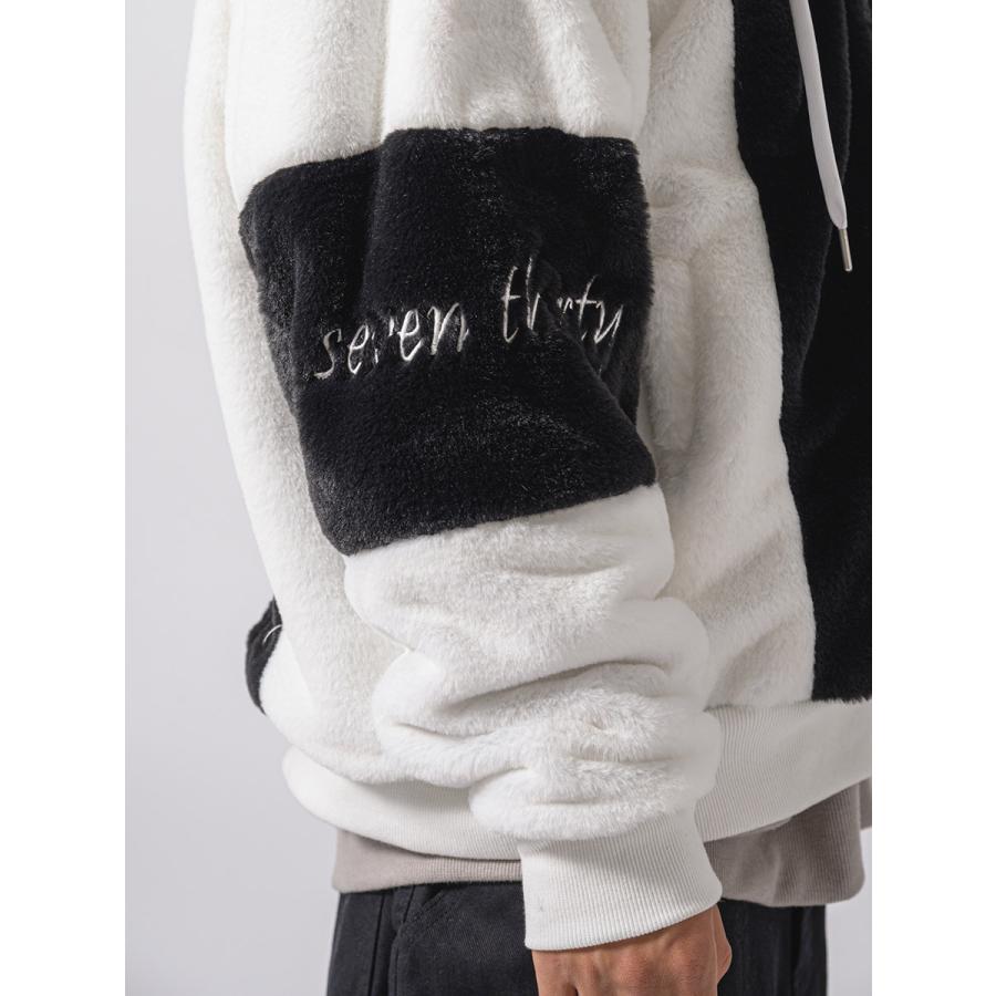 エコファー配色フードブルゾン メンズ ビッグシルエット オーバーサイズ ストリート系 韓国ファッション 韓国系 RE730 セブンサーティー | RE730 | 20