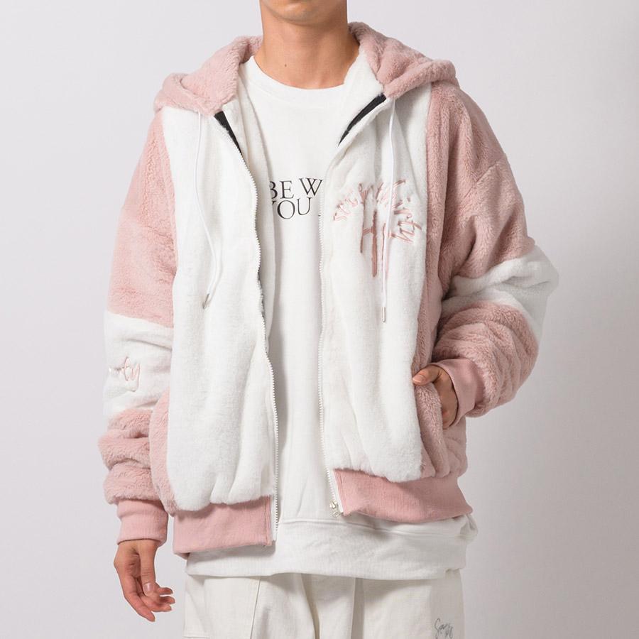 エコファー配色フードブルゾン メンズ ビッグシルエット オーバーサイズ ストリート系 韓国ファッション 韓国系 RE730 セブンサーティー | RE730 | 05