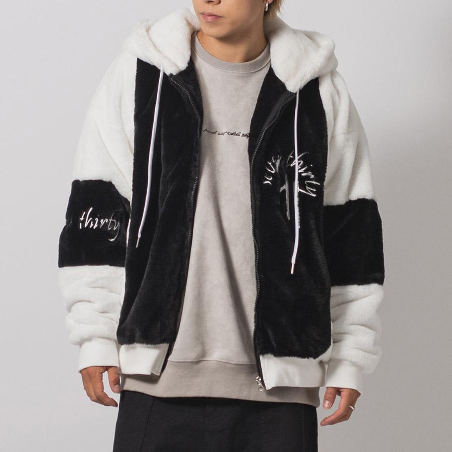 エコファー配色フードブルゾン メンズ ビッグシルエット オーバーサイズ ストリート系 韓国ファッション 韓国系 RE730 セブンサーティー | RE730 | 08