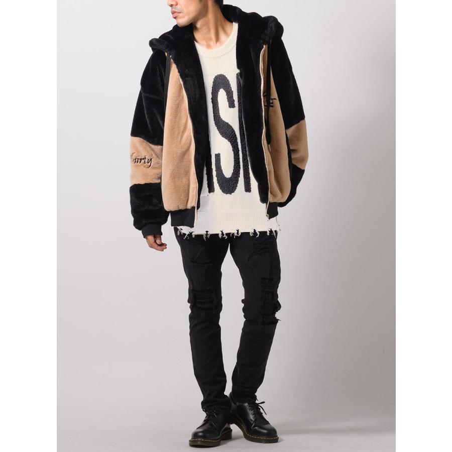 エコファー配色フードブルゾン メンズ ビッグシルエット オーバーサイズ ストリート系 韓国ファッション 韓国系 RE730 セブンサーティー | RE730 | 13