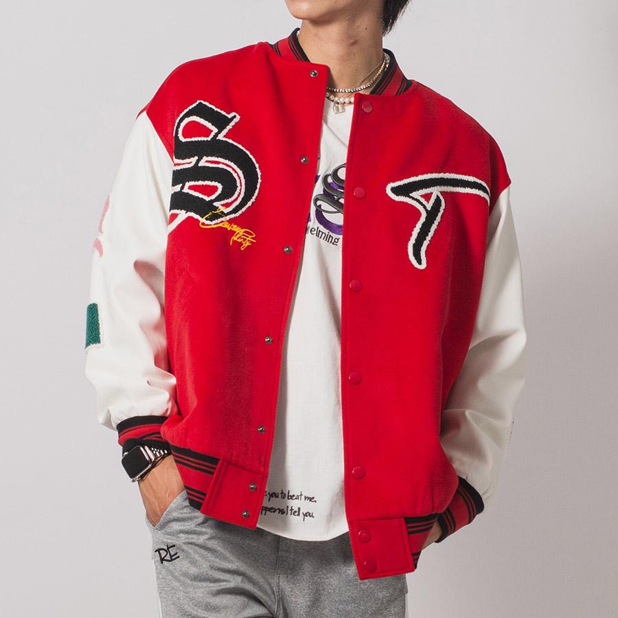 RE730 アーチロゴバーシティジャケット メンズ ビッグシルエット