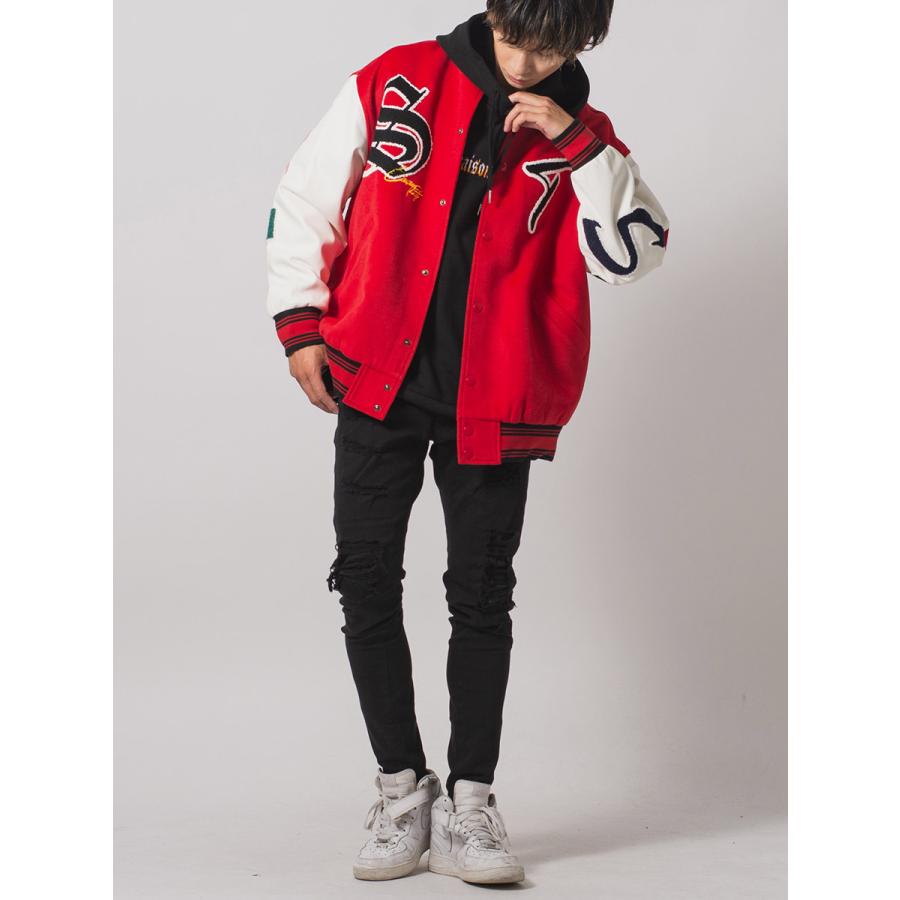 アーチロゴバーシティジャケット メンズ ビッグシルエット オーバーサイズ ストリート系 韓国ファッション 韓国系 RE730 セブンサーティー | RE730 | 07