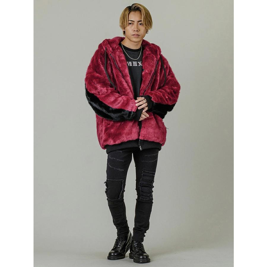 ファー パーカー ジャケット メンズ ビッグシルエット ストリート 韓国ファッション ホワイト ピンク ブラック ワイン グレー他  白 黒 赤 M L XL | RE730 | 18