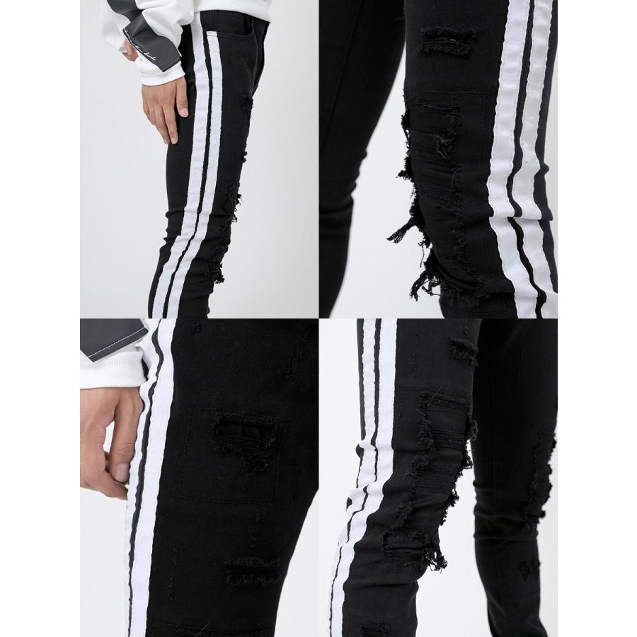 ジーンズ メンズ スキニー S M L 29 30 31 黒 ブラック ストレッチ ダメージ ライン クラッシュ 春夏秋冬 RE730 セブンサーティー 85155 hk エイチケー 92534 | RE730 | 20