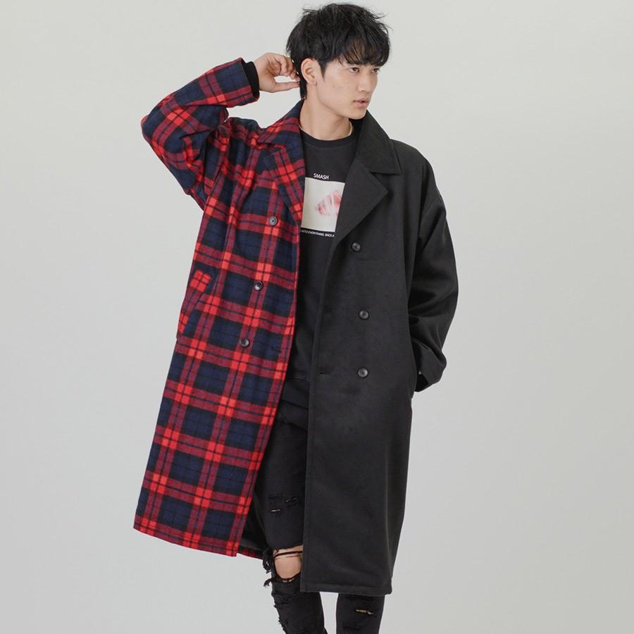 コート メンズ ロング ビッグシルエット 秋冬 秋 冬 ベージュ ネイビー 紺 ブラック 黒 レッド 赤 チェック バイカラー M L Xl 2l Ll Re730 Be メンズジャケット バッグ 鞄 のhk 通販 Yahoo ショッピング