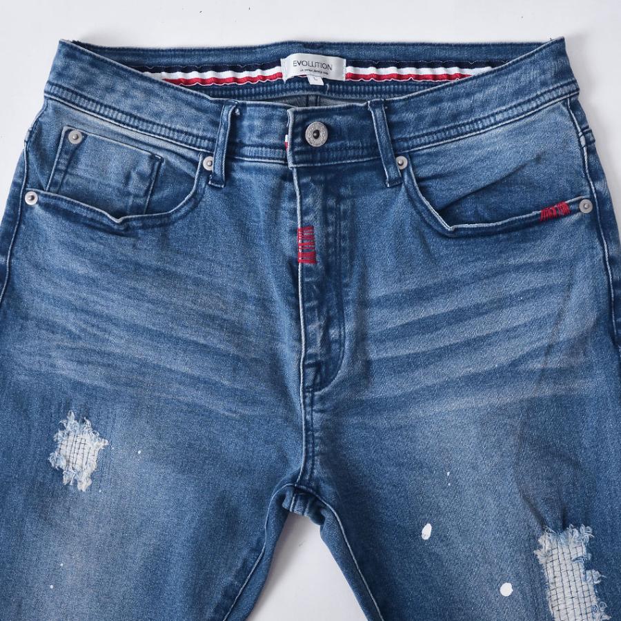 スキニー ジーンズ メンズ デニム Gパン ジーパン ユーズド加工 BITTER ビター アンクルパンツ ストレッチ サックスブルー ブルー ブラック 黒 青 紺 S M L XL | EVOLUTION | 14