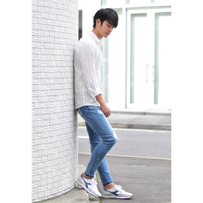 スキニー ジーンズ メンズ デニム Gパン ジーパン ユーズド加工 BITTER ビター アンクルパンツ ストレッチ サックスブルー ブルー ブラック 黒 青 紺 S M L XL | EVOLUTION | 08