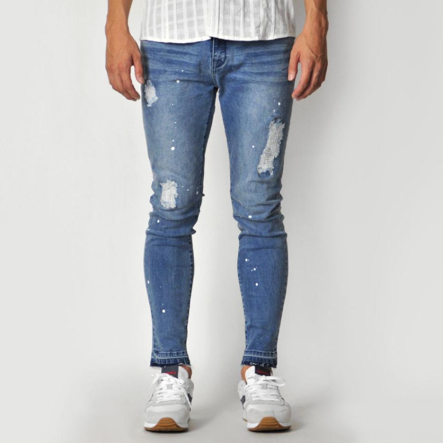 スキニー ジーンズ メンズ デニム Gパン ジーパン ユーズド加工 BITTER ビター アンクルパンツ ストレッチ サックスブルー ブルー ブラック 黒 青 紺 S M L XL | EVOLUTION | 11
