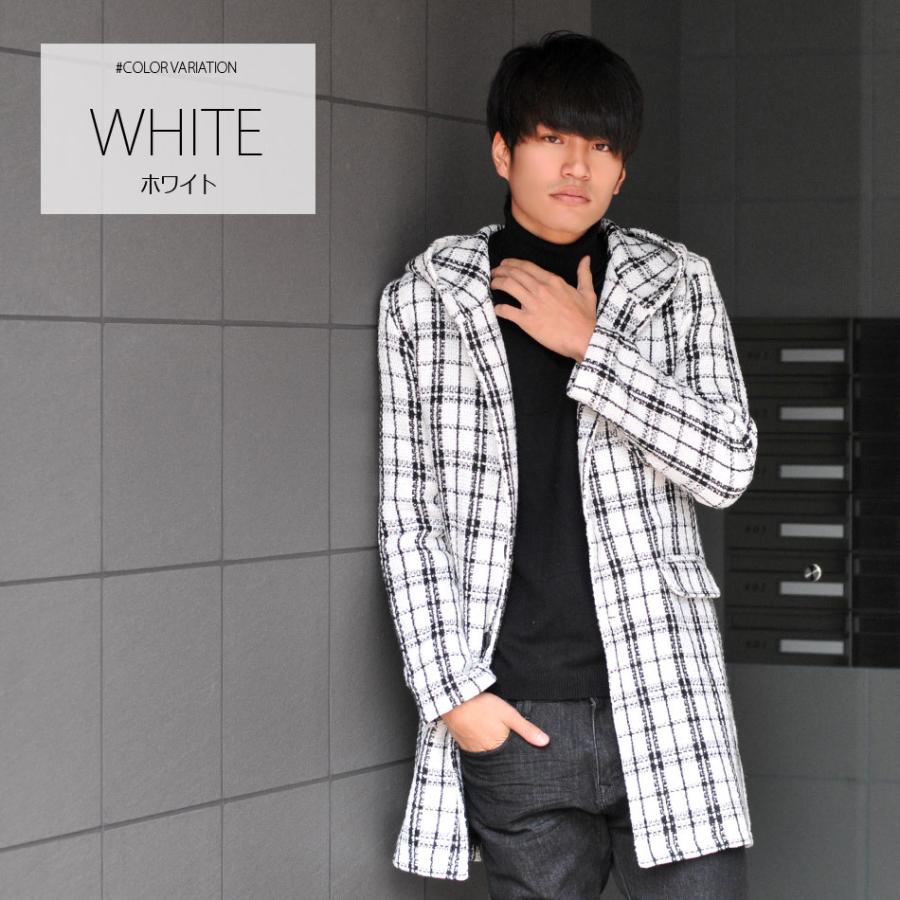 ロングコート メンズ 秋冬 ツイード フーデッドコート チェック柄 フーディー ロング丈 モード系 ユニセックス 白 黒 ホワイト ブラック M L Xl Ll 2l Ev メンズジャケット バッグ 鞄 のhk 通販 Yahoo ショッピング