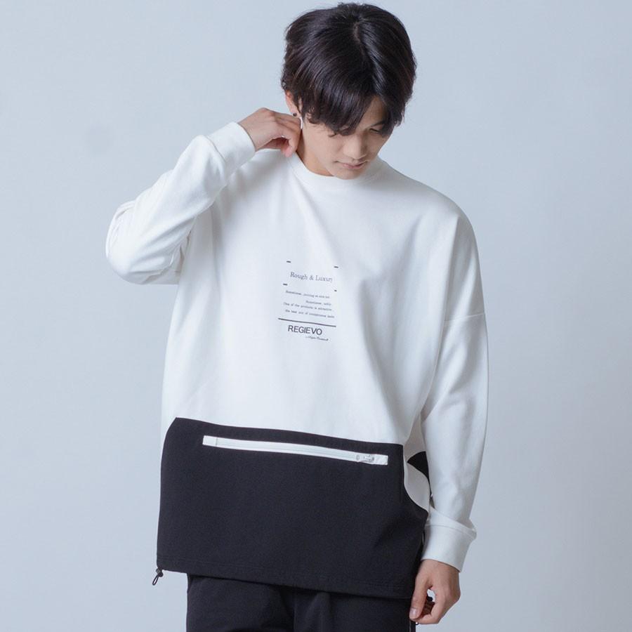 トレーナー メンズ 春 白 黒 ホワイト ブラック 切替 プリント M L Xl ドロップショルダー Regievo レジエボ Re メンズジャケット バッグ 鞄 のhk 通販 Yahoo ショッピング