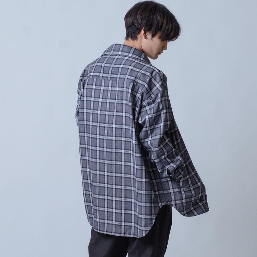 シャツ メンズ カジュアル 春 秋 オーバーシャツ チェック ビッグシルエット オーバーサイズ 黒 グレー ブラック M L REGIEVO レジエボ | REGIEVO | 03