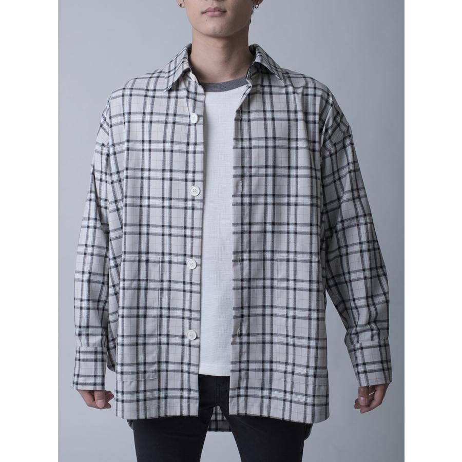 シャツ メンズ カジュアル 春 秋 オーバーシャツ チェック ビッグシルエット オーバーサイズ 黒 グレー ブラック M L REGIEVO レジエボ | REGIEVO | 14
