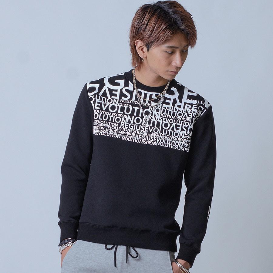 トレーナー メンズ 春 白 紫 黒 グラデーション ロゴ ホワイト パープル ブラック プリント S M L XL REGIEVO レジエボ | REGIEVO