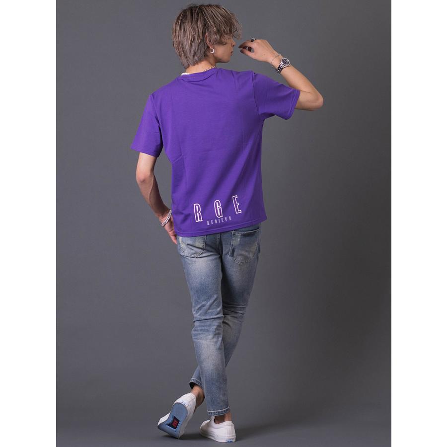 ロゴプリントTシャツ メンズ 春 夏 秋 フィット ストレッチ性 ホワイト パープル ブラック 白 紫 黒 S M L XL REGIEVO レジエボ | REGIEVO | 13