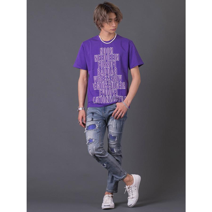 ロゴプリントTシャツ メンズ 春 夏 秋 フィット ストレッチ性 ホワイト パープル ブラック 白 紫 黒 S M L XL REGIEVO レジエボ | REGIEVO | 10