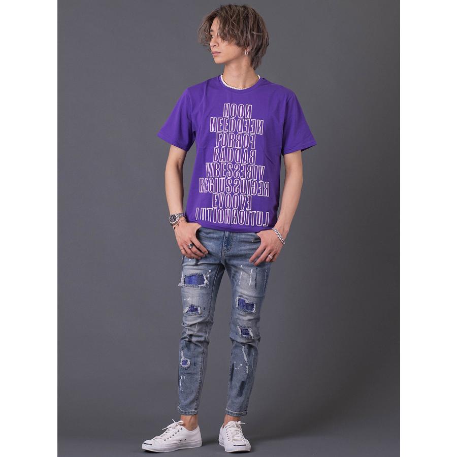 ロゴプリントTシャツ メンズ 春 夏 秋 フィット ストレッチ性 ホワイト パープル ブラック 白 紫 黒 S M L XL REGIEVO レジエボ | REGIEVO | 11