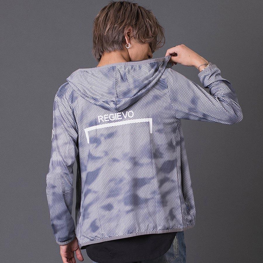 ハニカムプリントパーカー メンズ スポーティ 総柄 ワンポイント ロゴ グレー ブルー ネイビー 青 紺 M L XL REGIEVO レジエボ | REGIEVO | 04